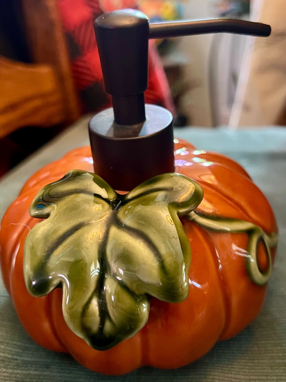 Kohl's Orange Pumpkin Soap Dispenser with Green Leaf Accent
